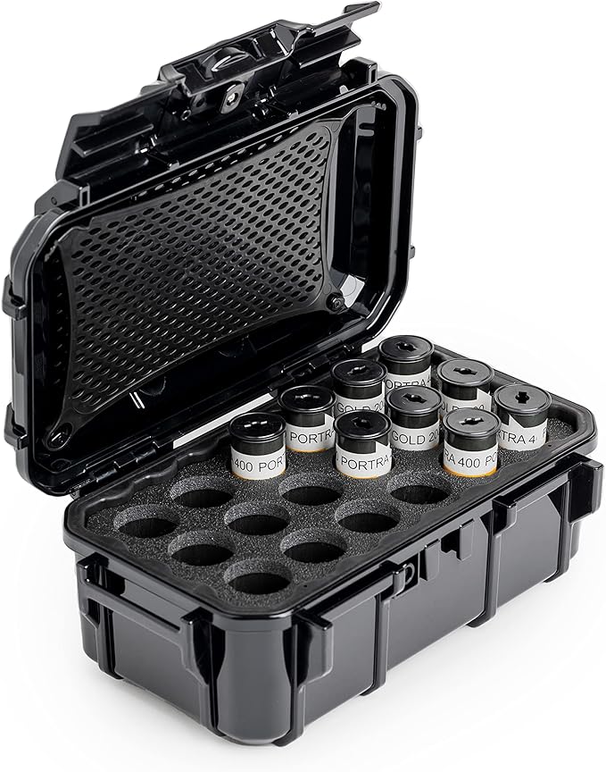 Evergreen 120mm Film Case | Holds 18 Rolls of Medium Format Film | Waterproof, Crushproof, & Freezer Safe (Black)