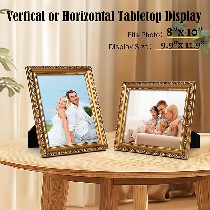 8×10 Picture Frame Gold - Picture Frames for Wall Hanging And Tabletop Display, Ornate Photo Frame for Poster,Vintage Frames,with Durable Plexiglass