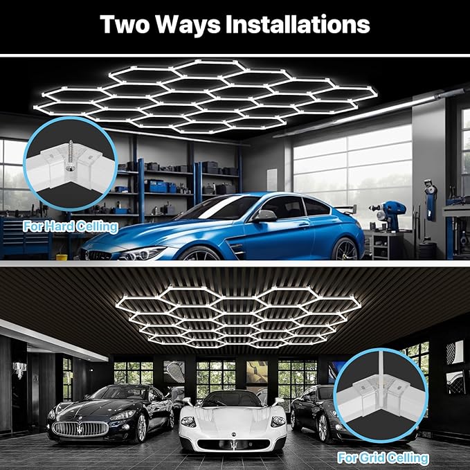 HYPERLITE Gen 2 Hexagon Garage Lights: 581W 58100LM 22 Grids Hexagon Led Light, 6500K Ultra Bright Honeycomb Hex Lights, Easy Install, Durable Design for Garage, Car Detailing, Workshops, Shops, Gym