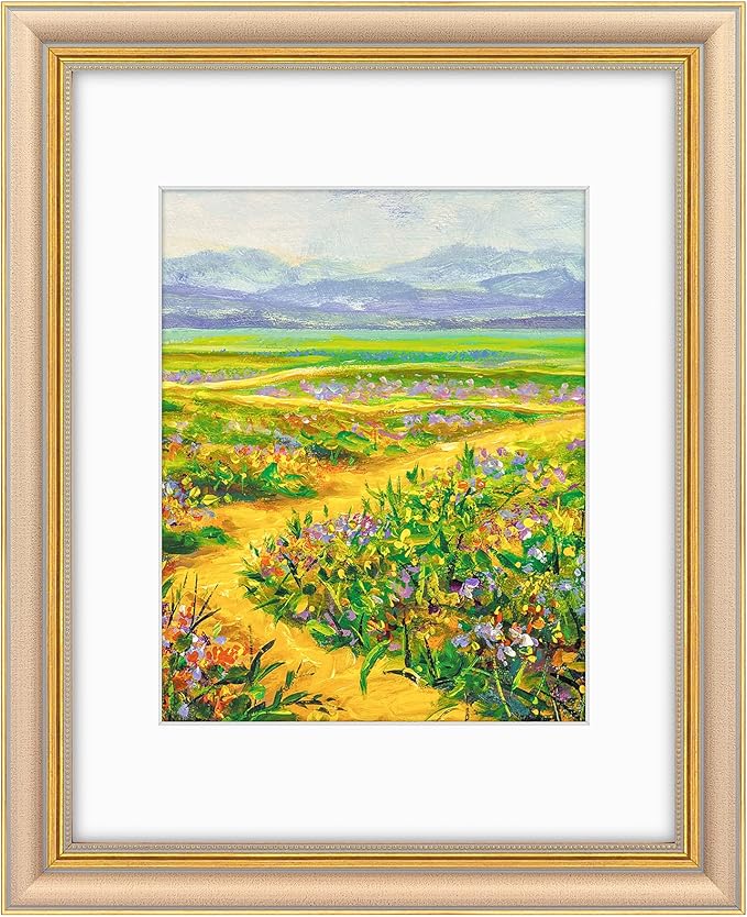 Golden State Art,11x14 Ornate Picture Frame for 8x10 Photo with Mat or 11 x 14 Prints Without Mat, Real Glass Wall Display Horizontally or Vertically (Color:Champagne Gold)