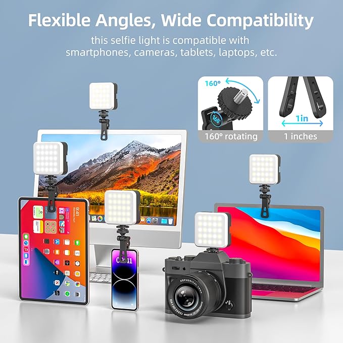 Zeadio Portable LED Pocket Light with Clip - Adjustable 3000K-7000K Color Temperature Camera Light, CRI95, Small Video Selfie Light for Tabletop Filming/Selfie/Cell Phone/Photography, Pack of 2