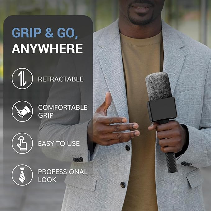 TONOR Wireless Mic Handle Compatible with DJI, RODE, Hollyland, Adjustable length Microphone Stand for ALL Lavalier Mic, Channel Flag Box, Rubber Grip, Wind Muff for Vlog, Reports, Interview, TP40