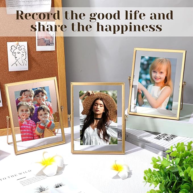 Hoteam 12 Pack 6 x 8 Inches Floating Frame for Photo 4 x 6 Inches, Glass Floating Picture Frame Collection Vintage Metal Minimal Ornate Easel for Wedding Pictures Photos Desk Tabletop Display