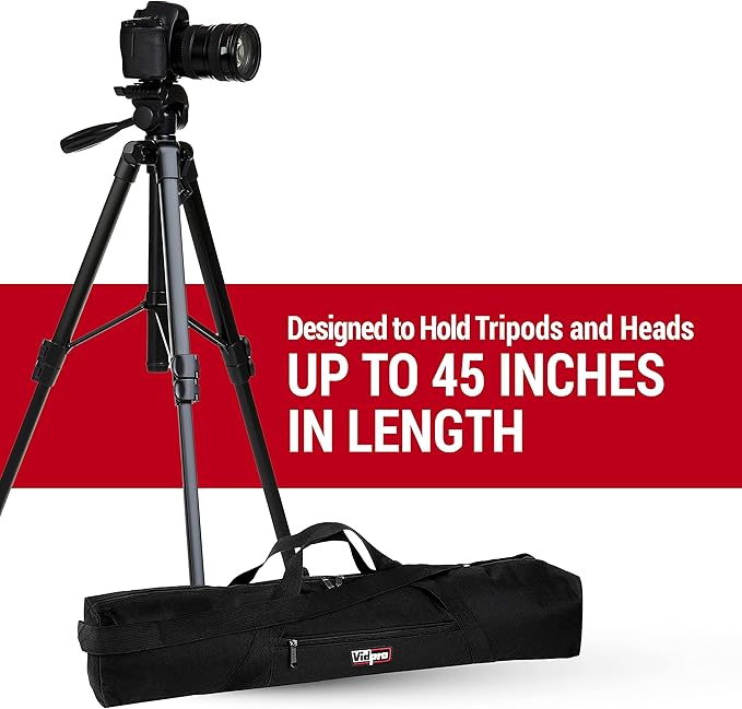 VidPro TC-45 Tripod Carrying Case - Heavy Duty Nylon Bag with Shoulder Straps and Handles - Compact Case with Full Length Zippered Closure Plus External Pocket Fits Tripod with Head up to 45 Inches
