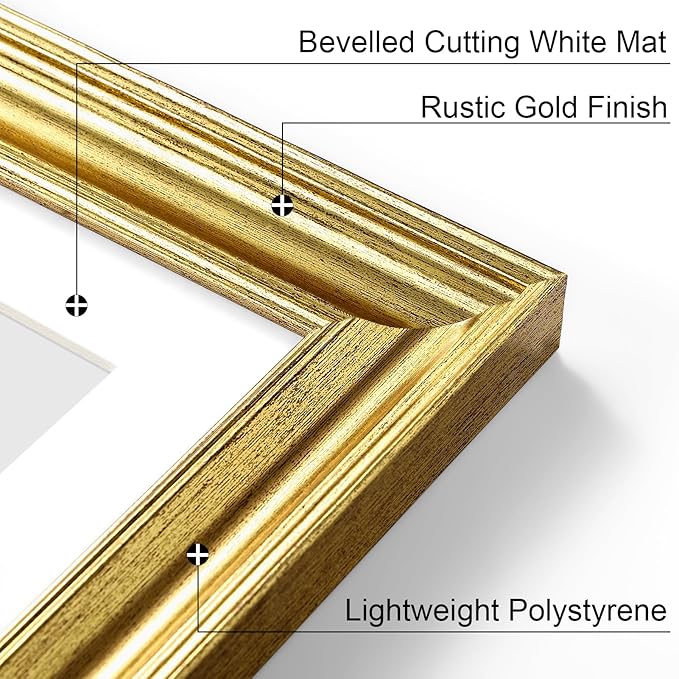 Vittanly 16x20 Picture Frames Set of 2, Ornate Vintage Photo Frame for Wall Mount, Display 11x14 Pictures with Mat or 16x20 without Mat, Rustic Gold