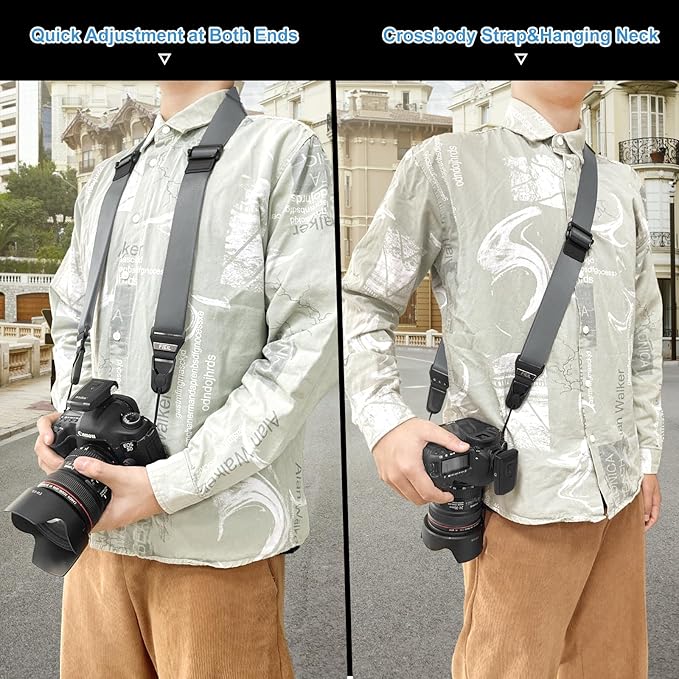 FIEIL Camera Shoulder Strap with Quick Release Plate, 1.5''Wide Universal Camera Neck Strap, Smooth and sturdy, Equipped with Comfortable Silicone Shoulder Pad for Photographers(Silver Gray)