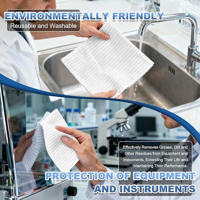 Synvicovan Anti-Static Microfiber Wipes 6"x6"(100 Pcs,Class 100, 200GSM) Lint Free Cloths Reusable Special ESD protection design is suitable for protecting sensitive electronic components and tools