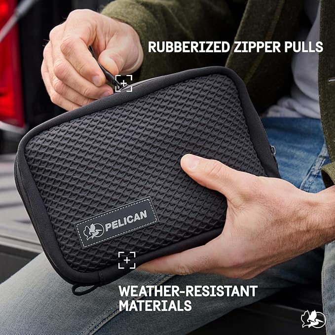 Pelican Electronic Organizer Travel Case - Portable Storage Bag with Multiple Storage Mesh Pockets for Cables, Chargers, Power Bank, AirPods - Cord Organizer and Airplane Travel Essentials Bag - Black