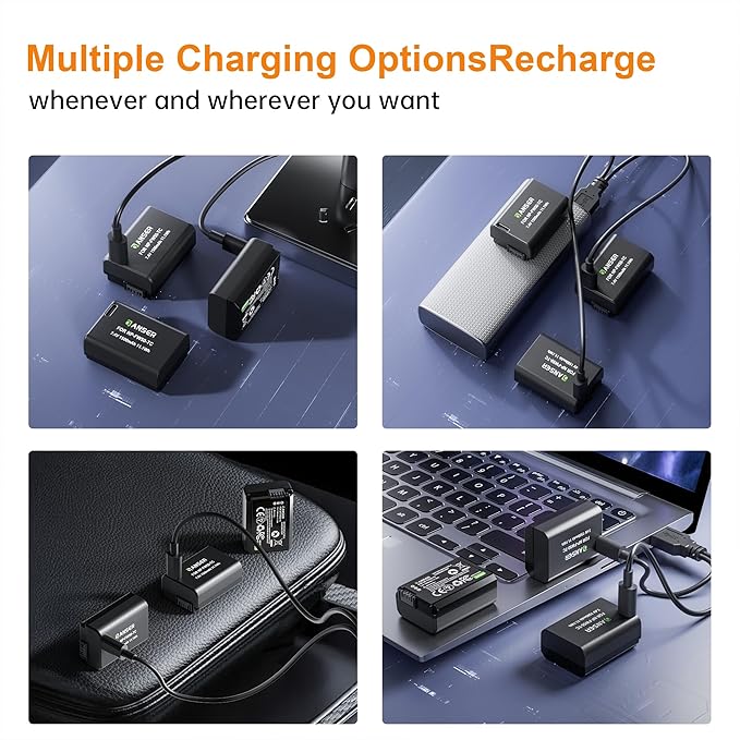 3-Pack FW50 Replacement Battery with Type-C Direct Charging for Sony A7III/A7II/A7RIV/A6500/ZV-E10/Alpha A6000/A6500/A6300 /A5100/A5000 RX10 II Cameras