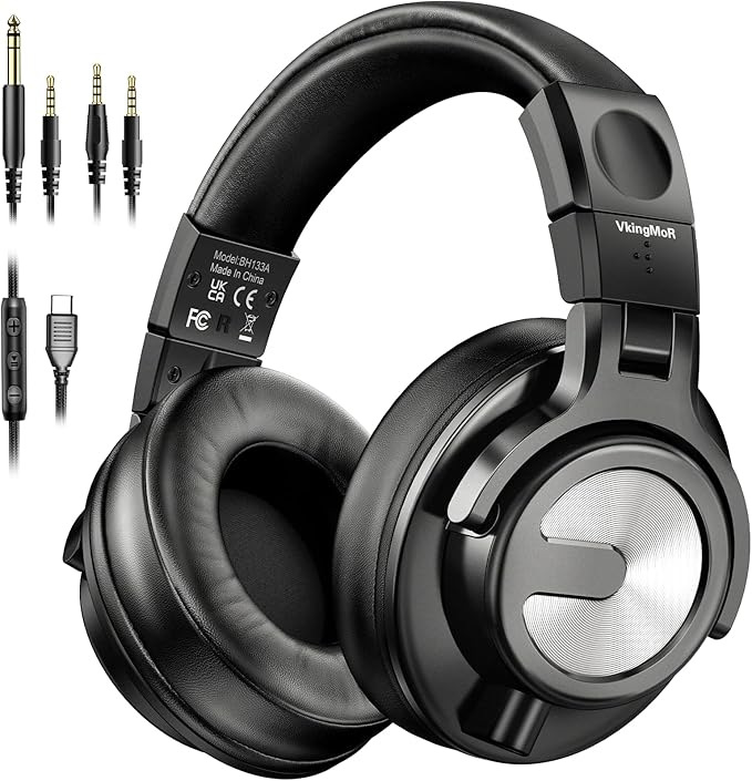 USB C Headphones Wired Over Ear with 50mm Drivers, Studio Monitor & Mixing DJ Headphones Professional with 6.35mm/3.5mm/Type-C Jack Over Ear Headsets for DJ Podcast Guitar AMP Piano Keyboard Recording