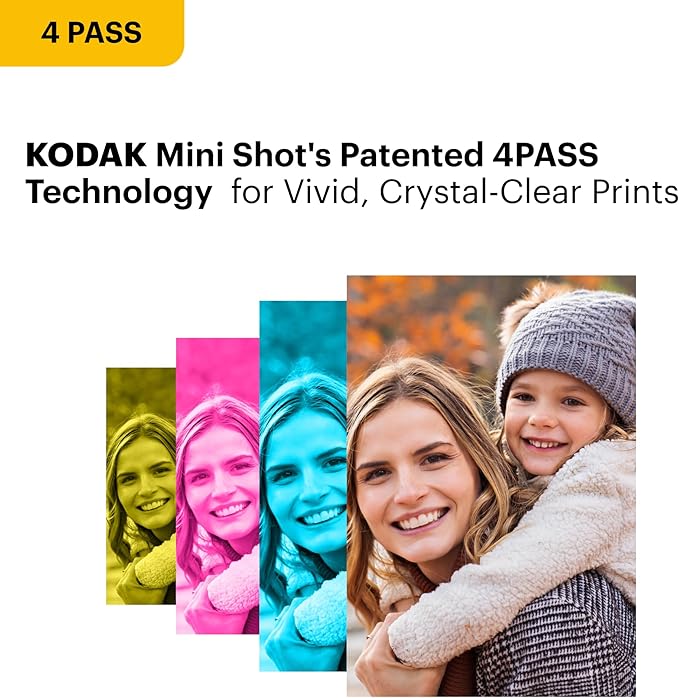 KODAK Mini Shot 2 Retro 4PASS 2-in-1 Instant Digital Camera and Photo Printer (2.1x3.4 inches) Initial 8 Sheets + 30 Sheets Bundle, White