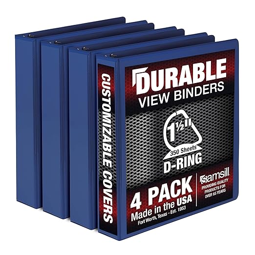 Samsill Durable 1.5 inch 3 Ring Binder, Made in USA, D Ring Binder, FSC 100% Recycled Chipboard, Blue, 4 Pack
