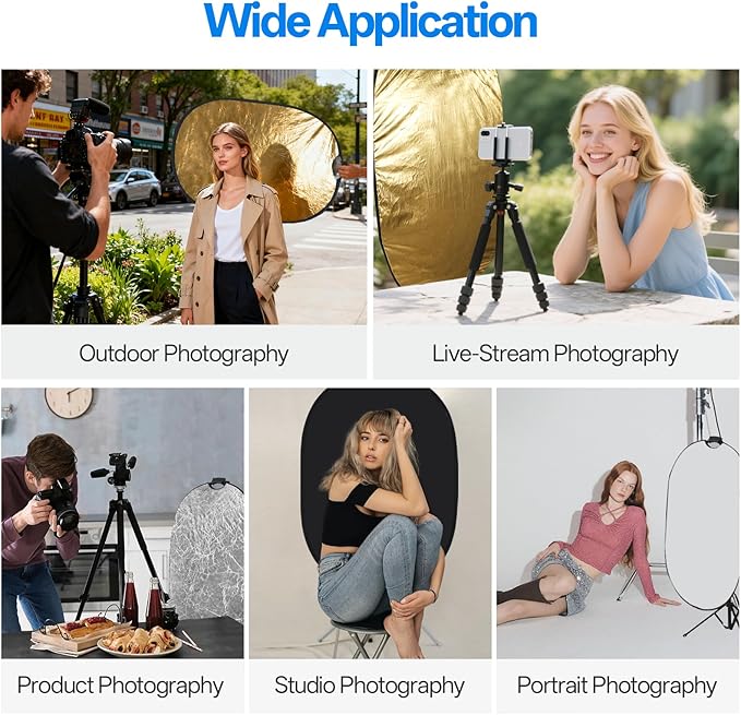 WELLMAKING 24'' x 36'' (60 x 90cm) Photography Reflector 5-in-1 Collapsible Light Reflector with Bag & tilt Adapter, Portable Light Reflector Photography Panel for Studio Video & Outdoor Lighting
