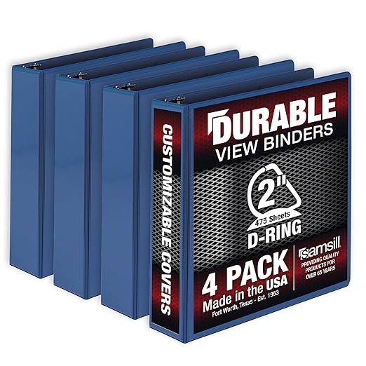 Samsill Durable 2 inch 3 Ring Binder, Made in USA, D Ring Binder, FSC 100% Recycled Chipboard, Blue, 4 Pack