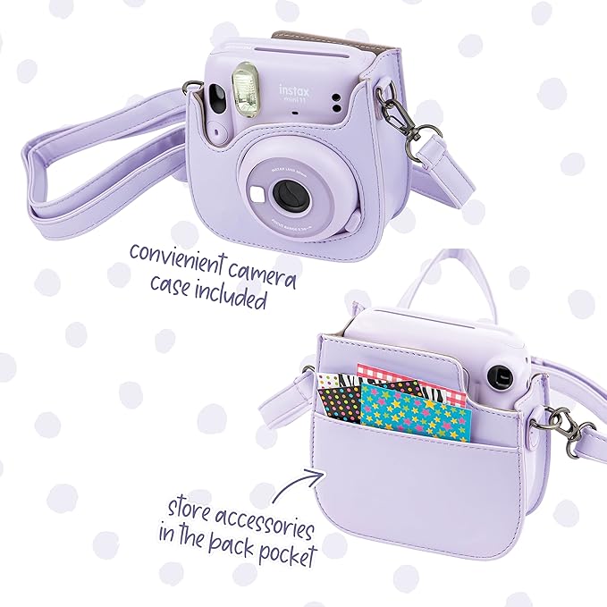 Fujifilm Instax Mini 11 Camera + Fuji Instant Instax Film (40 Sheets) & Includes Case + Assorted Frames + Photo Album + 4 Color Filters and More Bundle (Lilac Purple)