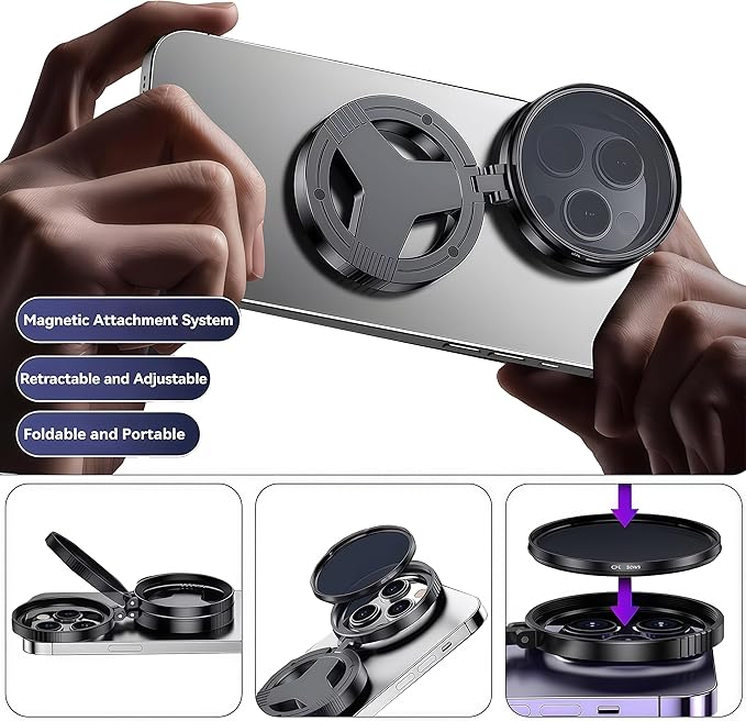 2026 New Anti-Glare Magnetic Phone Filter, 52mm Polarizing Lens Quick Mount for iPhone 16 15 14 13 12, Reduces Reflections & Enhances Colors for Glass & Product Photography (2 Pcs)