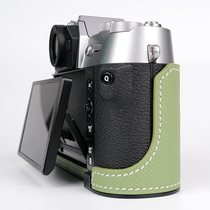 Handmade Genuine Leather Camera Half Case for Fujifilm X-T50/Fujifilm X-T50 Camera Case/Fujifilm X-T50 Case - Top Layer Cowhide Body + Metal Base Plate (Vert Criquet)