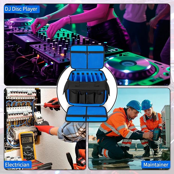 DJ Cable File Bag with 6 Detachable Dividers High Capacity Gig Cable Bag for Cords,DJ Gear,Sound Instrument and Accessories, Blue