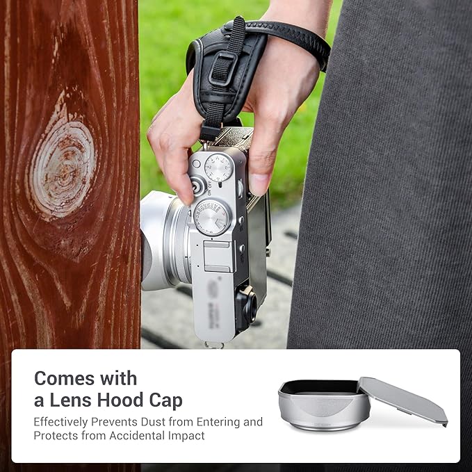 JJC LH-X100 Metal Square Lens Hood with AR-X100 49mm Adapter Ring for Fuji Fujifilm X100VI X100V X100F Cameras, LH-X100 Lens Hood with Filter Adapter Ring, Allows to Attach 49mm UV/ND/CPL Filter