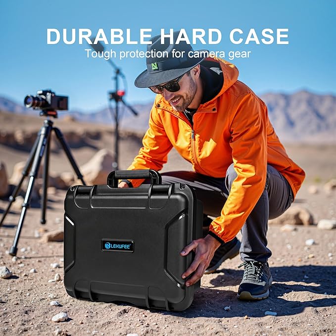 Lekufee Waterproof Hard Carrying Case with Padded Dividers for DJI Mavic 4 Pro, Air 3S, Mini 5 Pro/4/3, Partial Sony/Canon/Nikon Camera and Lens, and Accessories - Black
