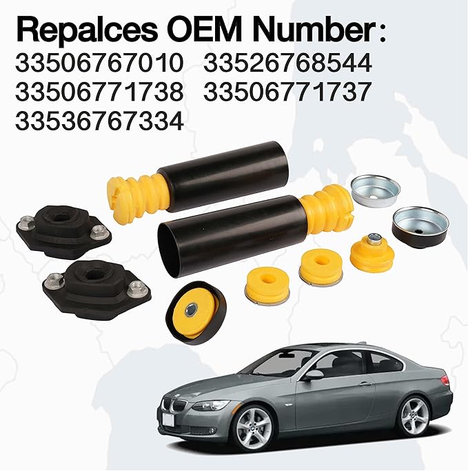 Rear Shock Mount, Bump Stop & Dust Boot Set Compatible with BMW E82 E87 E88 E90 E92 128i 135i 323i 325xi 328i 328xi 330i 335i 335d Replaces 33506767010 33526768544 33536767334 33506771738