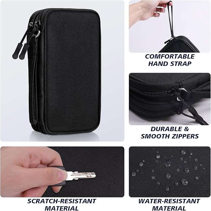 Electronics Organizer Travel Case, Travel Accessories Essentials for Men Women, Cord Organizer Travel Tech Pouch, Waterproof Double Layers Storage Bag for Cable, Charger, Phone, Earphone, Black