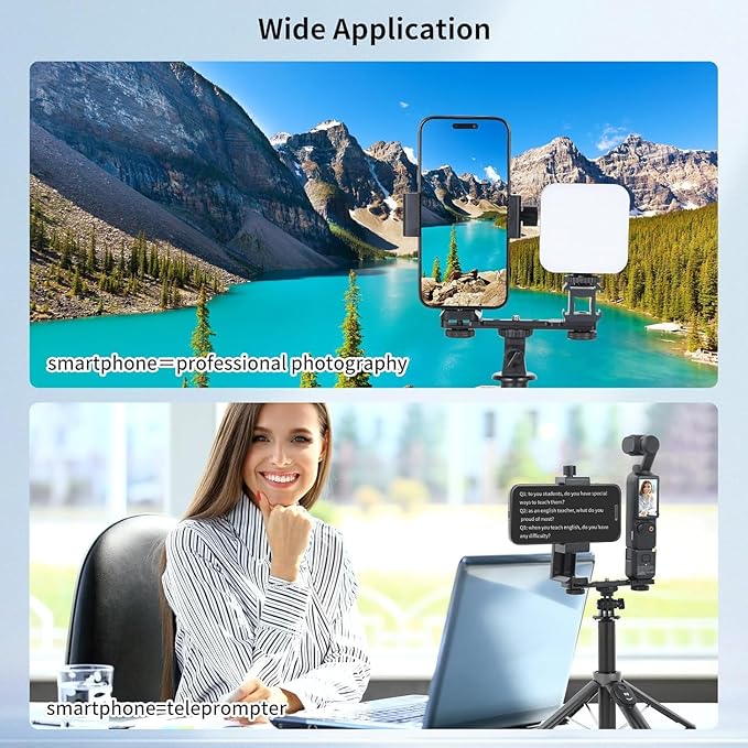 UTEBIT Phone Holder Mount for DJI Osmo Pocket 3, Universal Cell Phone Mount Expansion Pocket 3 Accessories Extension Rod, 1/4" Threads Hole for Tripod Selfie Stick, Cold Shoe for Mini Video Light Mic