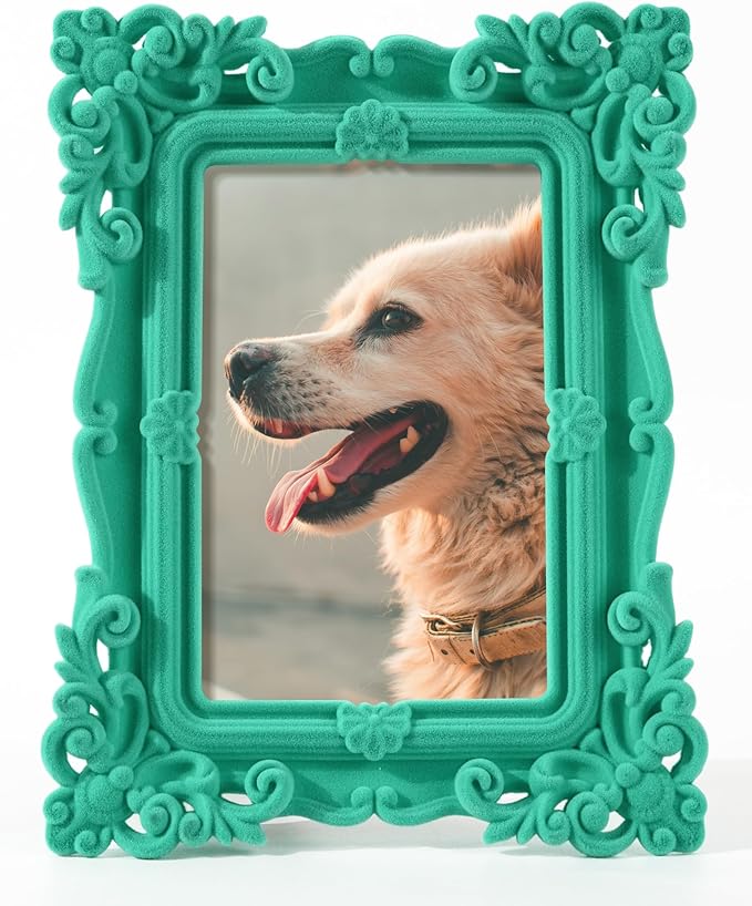 Picture Frame 4x6 with Real Glass, 4 by 6 Ornate Picture Frames for Travel Snapshots Watercolor Paintings Animal Art Prints Illustration (Green)