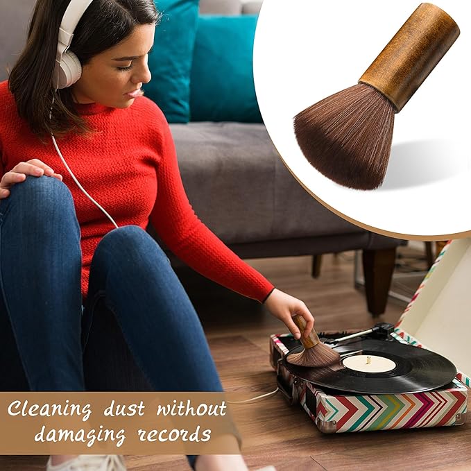 3 Pcs Vinyl Record Cleaning Brush Wooden Anti Static Dust Record Vinyl Cleaner Kit Player Accessories Gift for Music Lovers(Dark Brown)