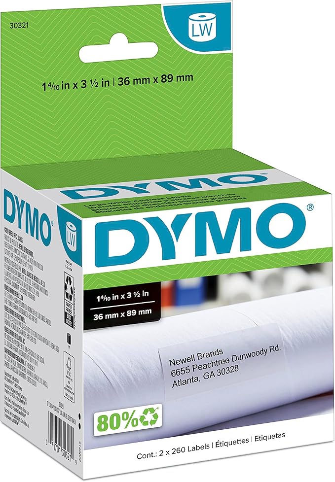 DYMO Authentic LW Large Mailing Address Labels, DYMO Labels for LabelWriter Label Printers, 1-4/10" x 3-1/2", 2 Rolls of 260 (520 Total) (Pack of 10)