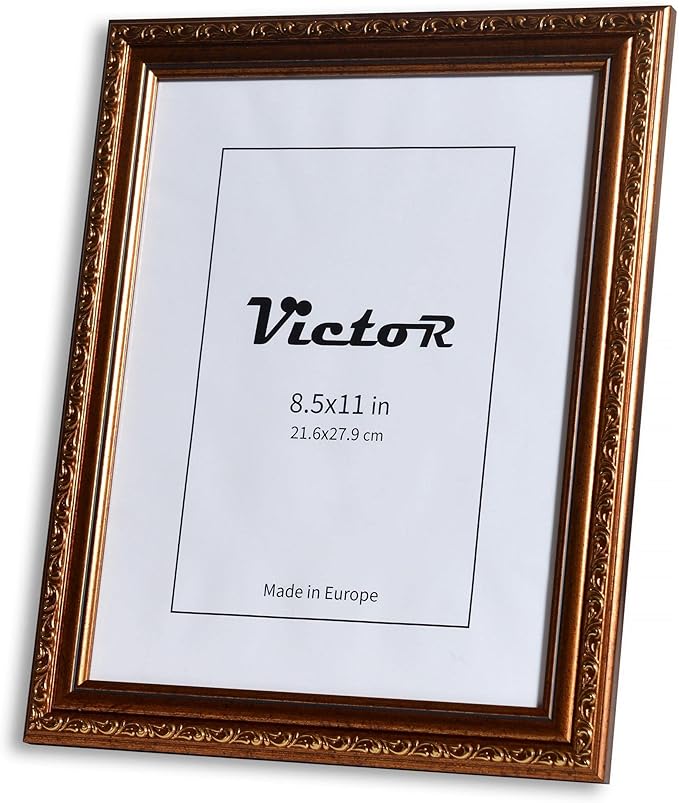 VictoR Picture Frame Chagall 8,5x11 Brown Gold - Vintage Picture Frames with Shutterproof Acrylic Glass - 8,5 x 11 Photo Frame - Brown Picture Frames - Antique - only for hanging