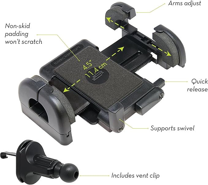 Bracketron Grip-iT Universal Smartphone Air Vent Car Mount Phone Holder Hands Free iPhone X 8 Plus 7 SE 6s 6 5s 5 4s Samsung Galaxy S9 S8 S7 S6 S5 Note Google Pixel 2 XL LG Nexus Sony Nokia PHV-200-BL