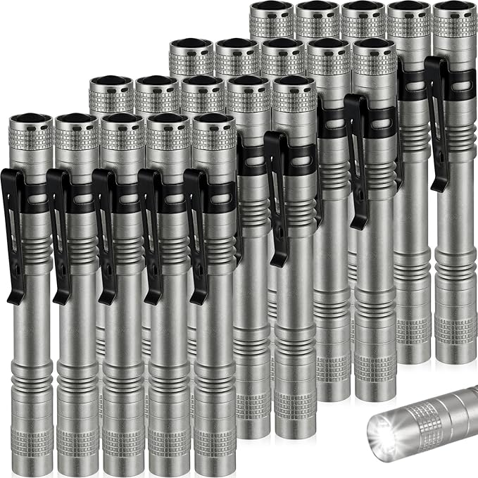 Hortsun 20 Pcs Mini Pen Light Flashlights Christmas Gifts for Men Pocket Flashlights Pen with Clip Small LED Handheld Slim Torches Without Battery(5.12 Inch,Gray)