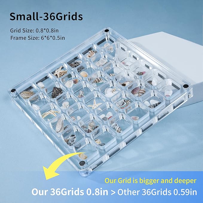 Multi-Style Clear Acrylic Magnetic Seashell Display Collection Box with Tweezers，Tiny Seashell Holder Display Case Collecting Small shells Trinkets Sea Glass Shark Teeth Beach Themed Gifts