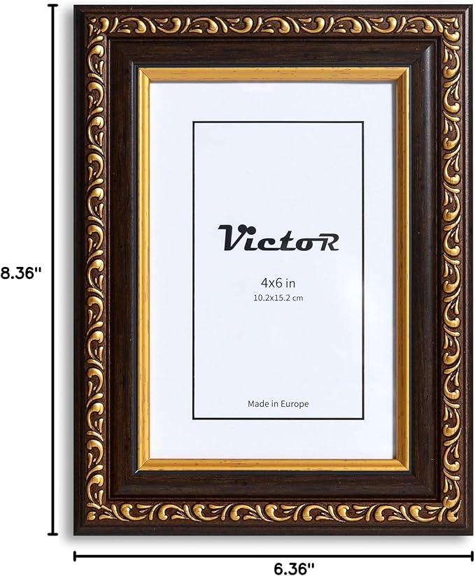 VictoR Picture Frame Chagall 4x6 Black Gold - Vintage Picture Frames with Shutterproof Acrylic Glass - 4 x 6 Photo Frame - Black Picture Frames - Antique