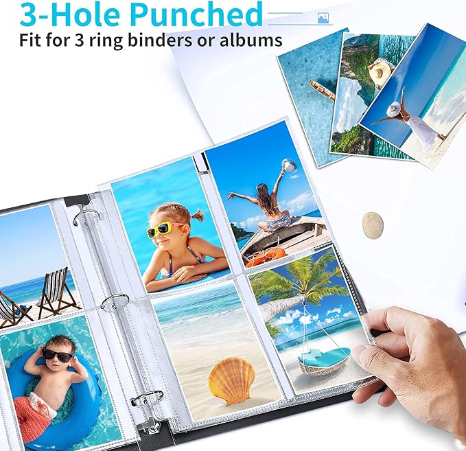 Fabmaker 30 Pack Photo Sleeves for 3 Ring Binder - (3.5x5, for 240 Photos), Archival Photo Page Protectors 3.5x5, Clear Plastic Photo Album Refill Pages Photo Pockets, Postcard Sleeves, Seed Binders