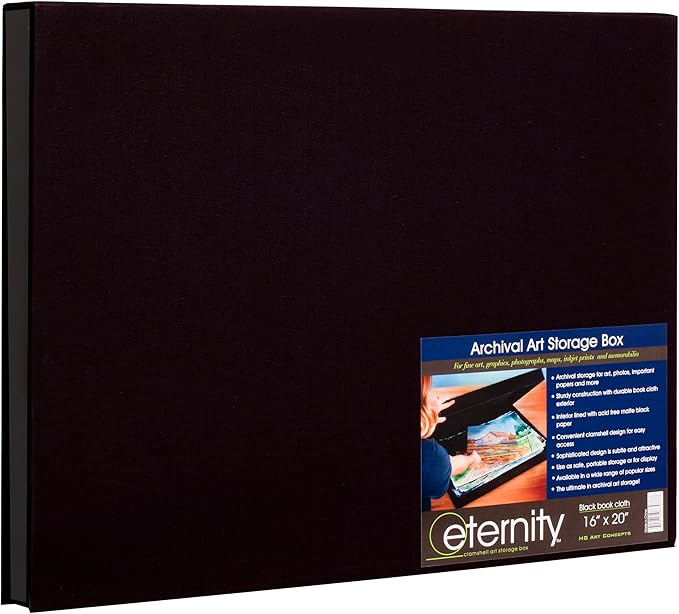 HG Concepts Art Photo Storage Box Eternity Archival Clamshell Box For Storing Artwork, Photos & Documents Deluxe Acid-Free Sturdy & Lined With Archival Paper - [Black - 16" x 20"]