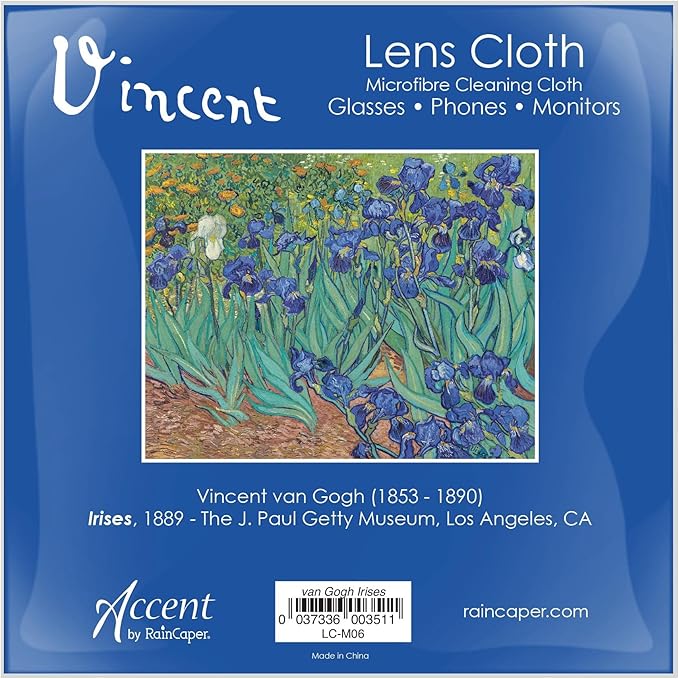 Quality Microfiber Lens Cleaning Cloth - 6”x6” - for Eyeglasses, Sunglasses, Phones, Screens, Blue-Light Glasses, Monitors - Fine Art Design - Van Gogh Irises
