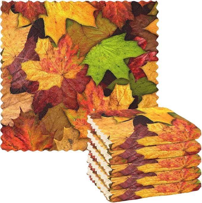 CaTaKu Fall Leaves Kitchen Dish Cloths, Reusable Dish Rags for Washing Dishes, Microfiber Cleaning Cloths Dish Towels Washcloths for Kitchen Drying, 6 Pack