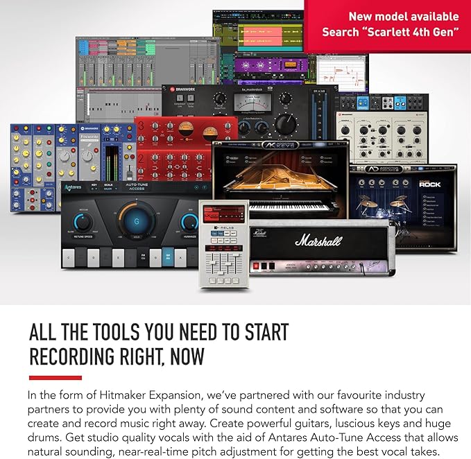 Focusrite Scarlett 4i4 3rd Gen USB Audio Interface for Recording, Songwriting, & Streaming — High-Fidelity, Studio Quality Recording, with Transparent Playback