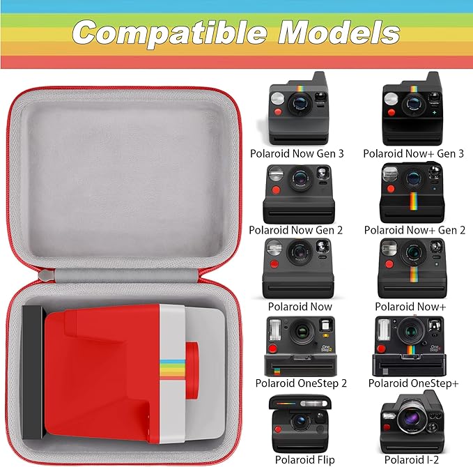 khanka Hard Carrying Case for Polaroid Now 3rd Gen I-Type,Now+ 3rd,Now 2nd,Now+ 2nd Gen,Flip,Originals Now I-Type,Originals Now+,I-2,OneStep+,OneStep 2 Instant Film Camera(Red Zipper)