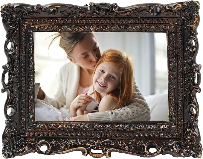 Hymmah 2.5 * 3.5Inch Mini Wallet Picture Frame Vintage Photo Frame Ornate Textured Hand-Crafted Resin Frame with Easel&Hook for Tabletop&Wall Display,Photo Gallery,Art