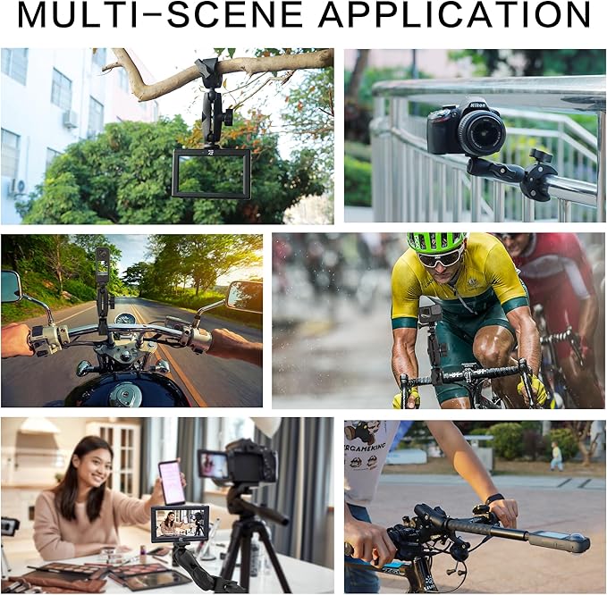 Taisioner Super Camera Clamp Mount 3.6" Socket Arm 360°Ball Head Magic Arm 1/4" Thread for Canon Nikon/Digital Camera/DSLR/Gopro/Insta360/LED Light(Gopro Adapter,Phone Holder)