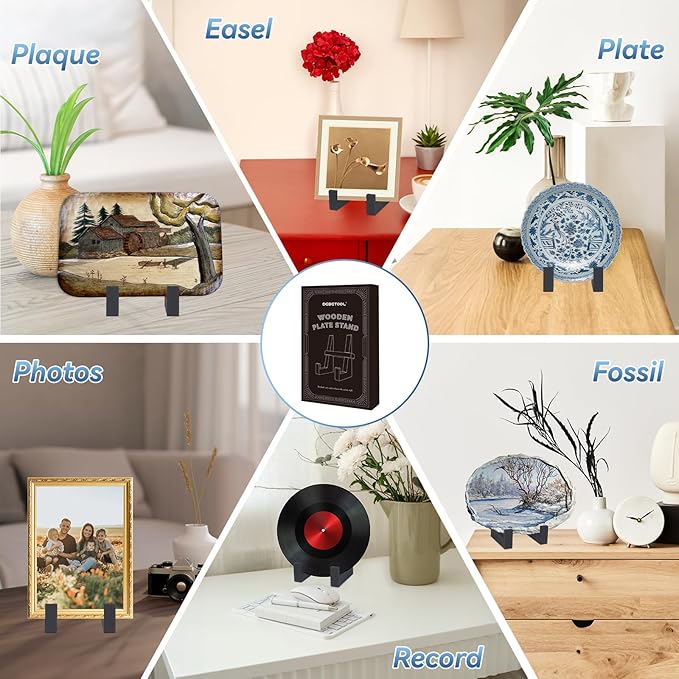 Wooden Plate Stand for Display - 8.8 Inch Wooden Picture Frame Holder Decorative Tabletop Easel for Plates, Photos, Recipes | Solid Wood Durable & Space-Saving Design