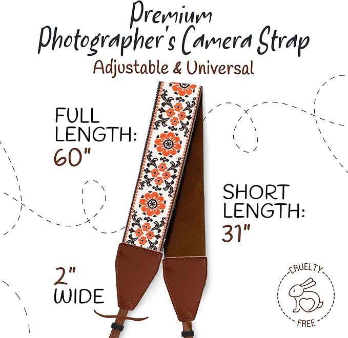 Art Tribute Camera Strap for All DSLR and Mirrorless Cameras. Add Your Name Or Initials Make It a Personalized Gift