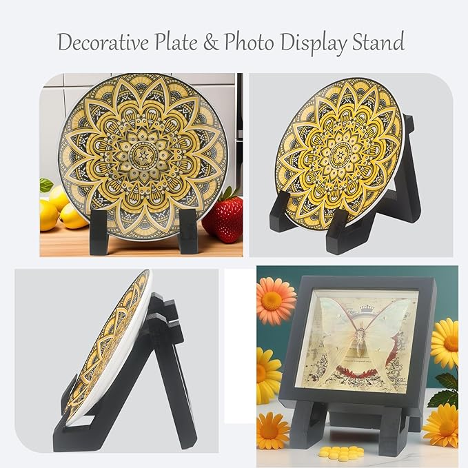 Country Rustic Plate Display Stand Pack of 3, Wooden Photo Stands for Table Display, 8-Inch Plate Stand for Display, Vinyl Record Display Stand, Wooden Photo Easels