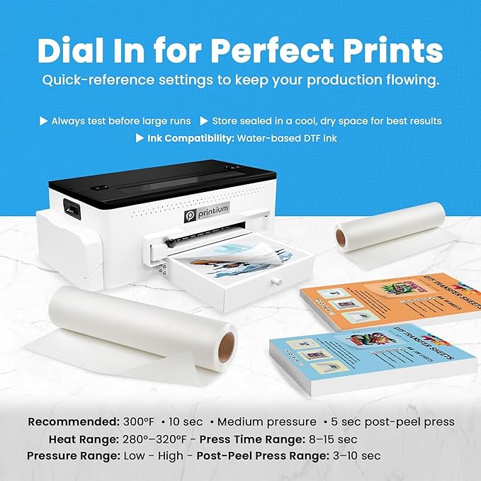 DTF Transfer Film Roll – Premium Plus A3+ 13 Inch x 328 Ft – Double Matte Anti-Static PET Film – Instant Hot & Cold Peel Heat Transfer Paper for DTF Printers – Vivid & Durable Prints
