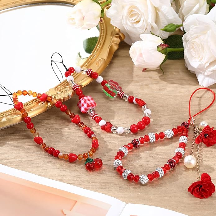 Ecally 3 Pcs Phone Charms Strap Camera Charm Strap Pearl Beaded Butterfly Bow Flower Cute Phone Wrist Lanyard Bracelet for Camera Keychain Wallet Decor Easter Gifts