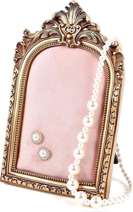 Jewelry Display Stand Vintage Necklace Organizer Ring Holder Earring Tray Resin Jewelry Photography Props Frame with Velvet Backing for Gifts