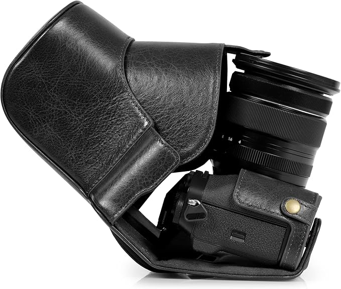 MegaGear Ever Ready Genuine Leather Camera Case Compatible with Fujifilm X-T5 (16-80mm)(Black)